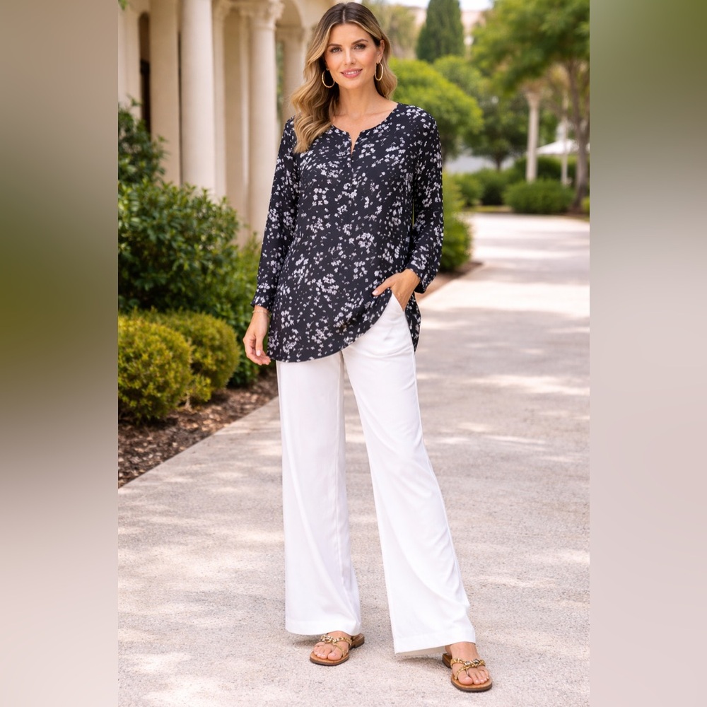CeCe Sheer Floral Tunic Blouse